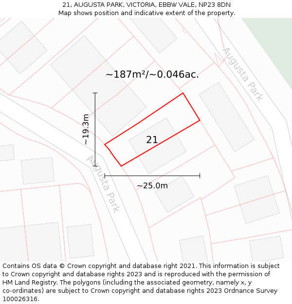 21, AUGUSTA PARK, VICTORIA, EBBW VALE, NP23 8DN: Plot and title map