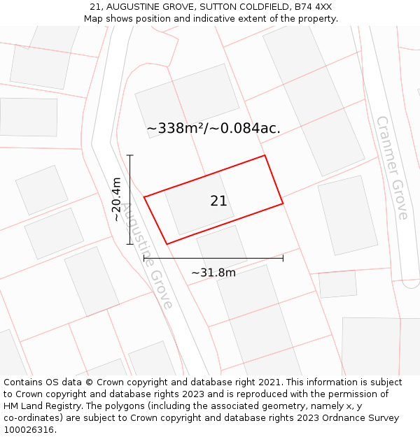 21, AUGUSTINE GROVE, SUTTON COLDFIELD, B74 4XX: Plot and title map