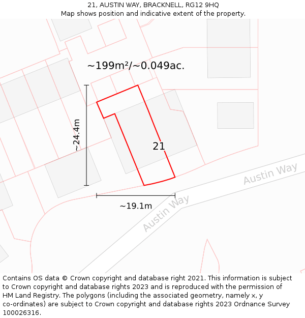 21, AUSTIN WAY, BRACKNELL, RG12 9HQ: Plot and title map