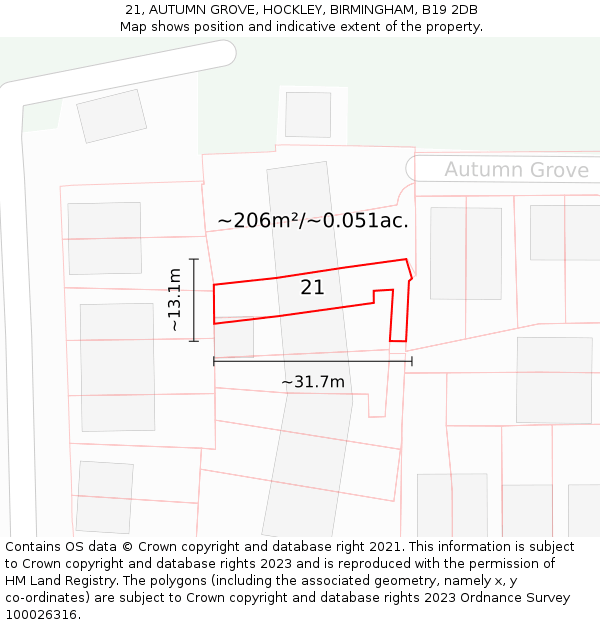21, AUTUMN GROVE, HOCKLEY, BIRMINGHAM, B19 2DB: Plot and title map