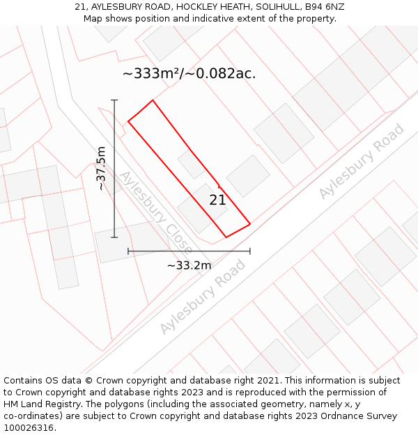 21, AYLESBURY ROAD, HOCKLEY HEATH, SOLIHULL, B94 6NZ: Plot and title map