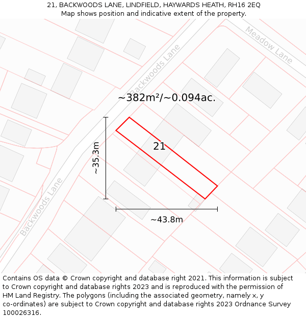 21, BACKWOODS LANE, LINDFIELD, HAYWARDS HEATH, RH16 2EQ: Plot and title map