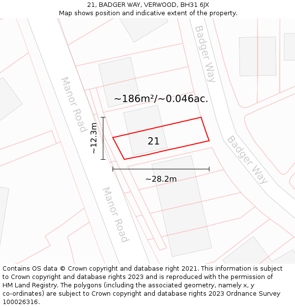 21, BADGER WAY, VERWOOD, BH31 6JX: Plot and title map