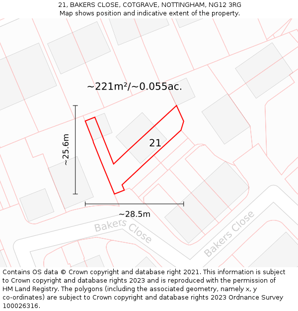 21, BAKERS CLOSE, COTGRAVE, NOTTINGHAM, NG12 3RG: Plot and title map