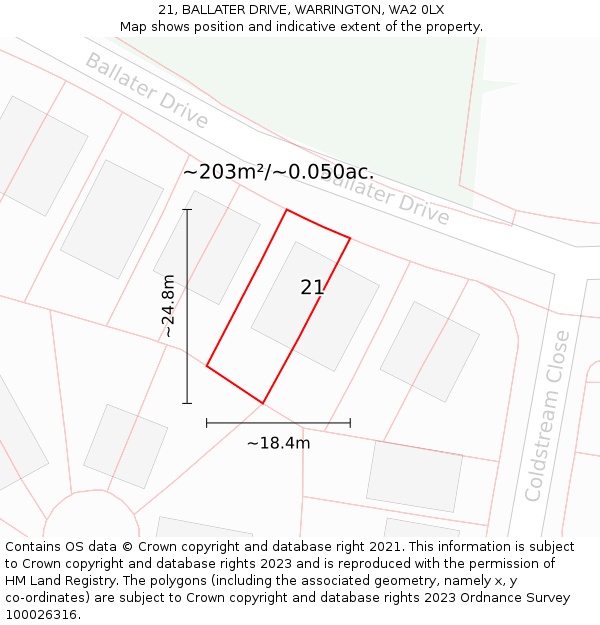 21, BALLATER DRIVE, WARRINGTON, WA2 0LX: Plot and title map