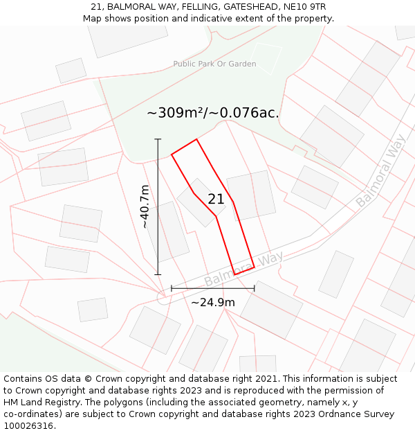 21, BALMORAL WAY, FELLING, GATESHEAD, NE10 9TR: Plot and title map