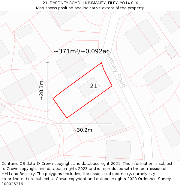 21, BARDNEY ROAD, HUNMANBY, FILEY, YO14 0LX: Plot and title map