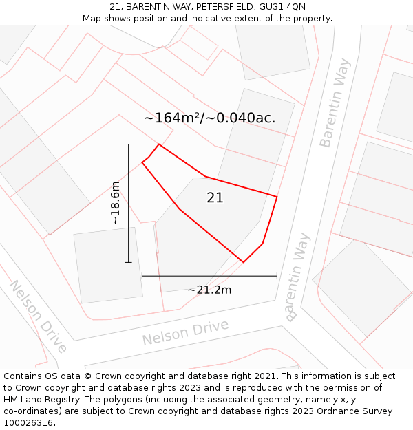 21, BARENTIN WAY, PETERSFIELD, GU31 4QN: Plot and title map