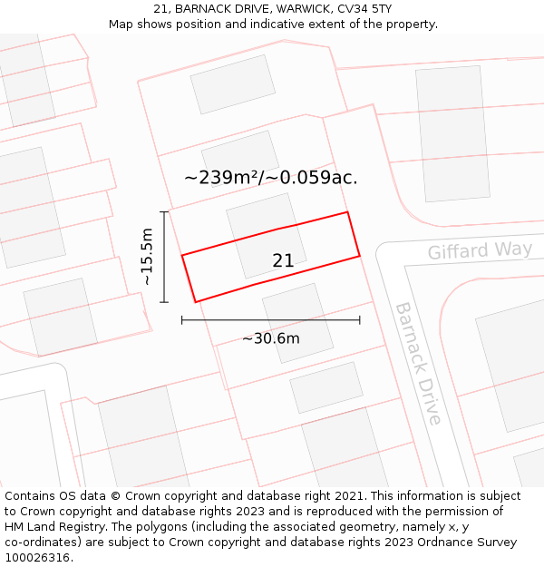 21, BARNACK DRIVE, WARWICK, CV34 5TY: Plot and title map