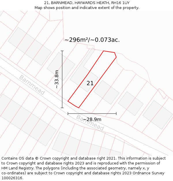 21, BARNMEAD, HAYWARDS HEATH, RH16 1UY: Plot and title map