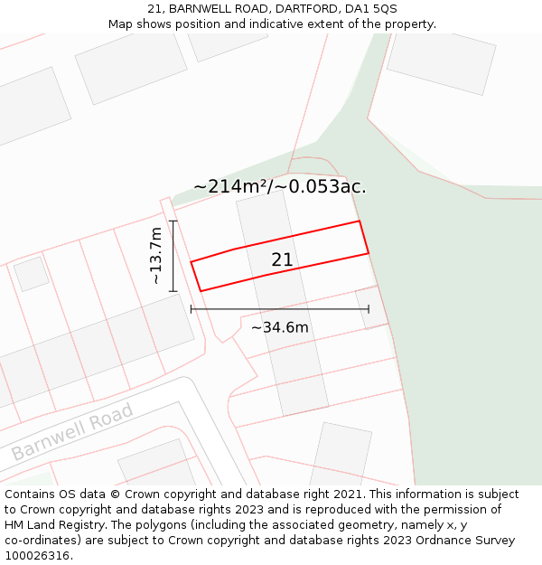 21, BARNWELL ROAD, DARTFORD, DA1 5QS: Plot and title map