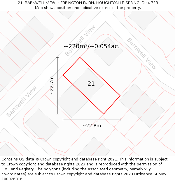 21, BARNWELL VIEW, HERRINGTON BURN, HOUGHTON LE SPRING, DH4 7FB: Plot and title map