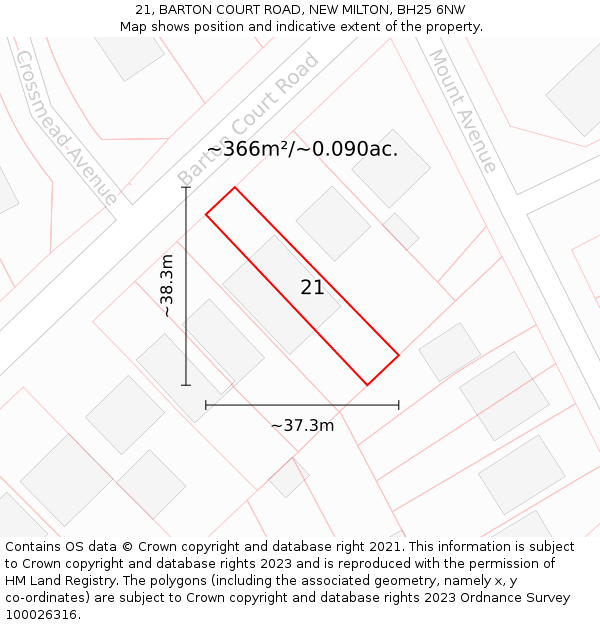 21, BARTON COURT ROAD, NEW MILTON, BH25 6NW: Plot and title map