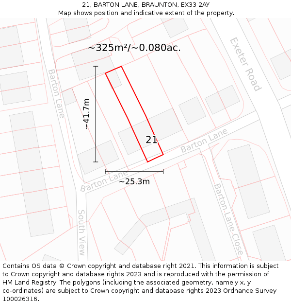 21, BARTON LANE, BRAUNTON, EX33 2AY: Plot and title map