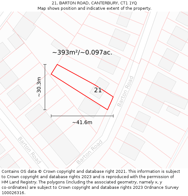 21, BARTON ROAD, CANTERBURY, CT1 1YQ: Plot and title map