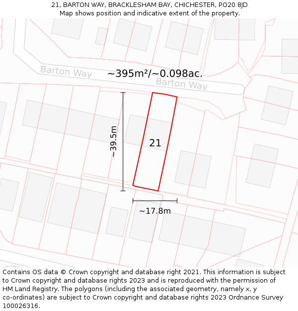 21, BARTON WAY, BRACKLESHAM BAY, CHICHESTER, PO20 8JD: Plot and title map