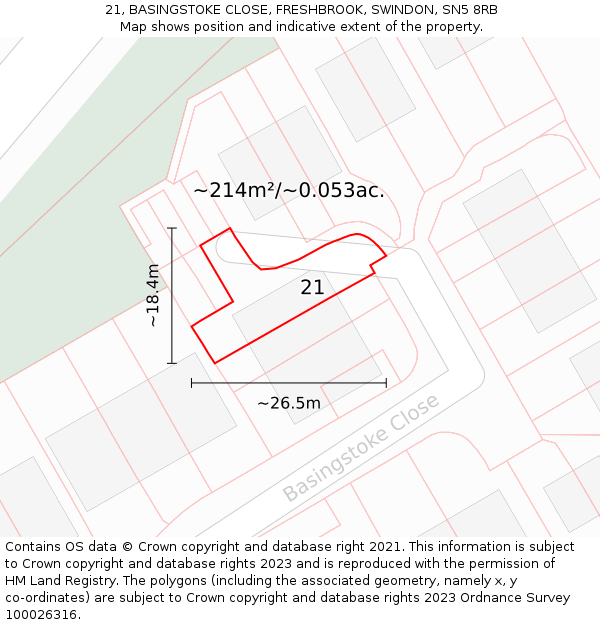 21, BASINGSTOKE CLOSE, FRESHBROOK, SWINDON, SN5 8RB: Plot and title map