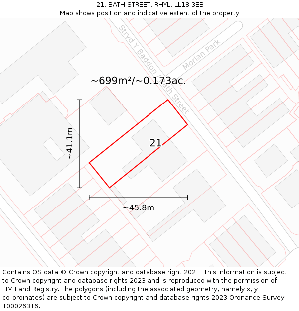 21, BATH STREET, RHYL, LL18 3EB: Plot and title map