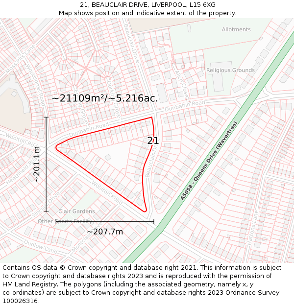 21, BEAUCLAIR DRIVE, LIVERPOOL, L15 6XG: Plot and title map