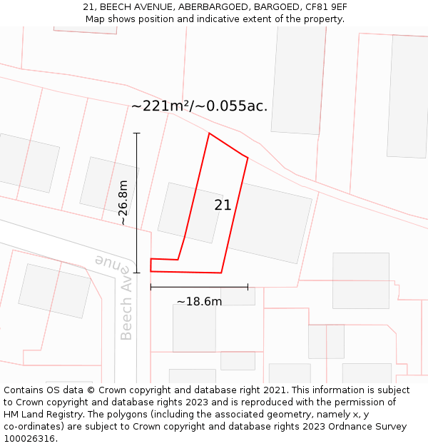 21, BEECH AVENUE, ABERBARGOED, BARGOED, CF81 9EF: Plot and title map