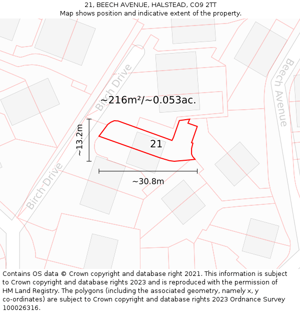 21, BEECH AVENUE, HALSTEAD, CO9 2TT: Plot and title map