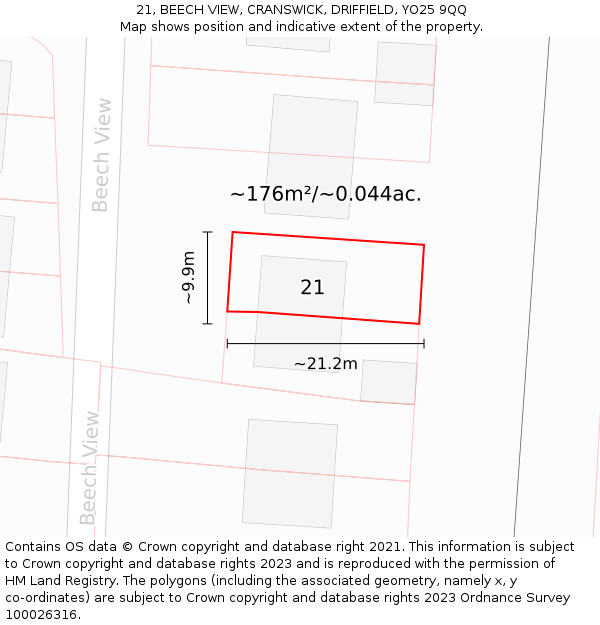 21, BEECH VIEW, CRANSWICK, DRIFFIELD, YO25 9QQ: Plot and title map