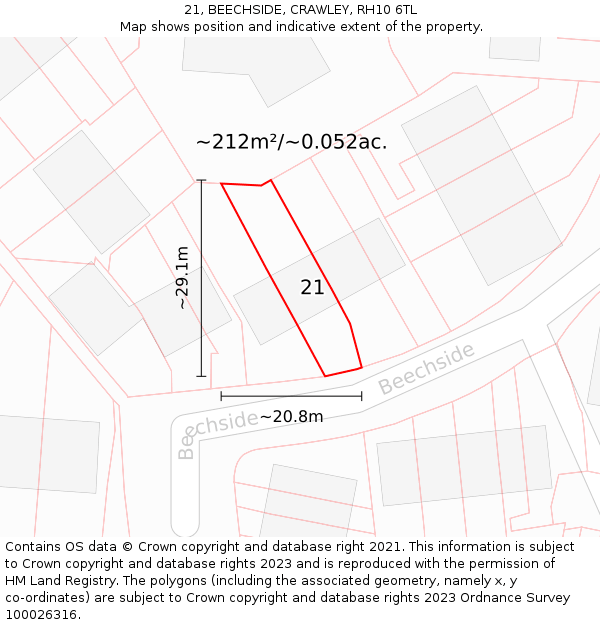 21, BEECHSIDE, CRAWLEY, RH10 6TL: Plot and title map