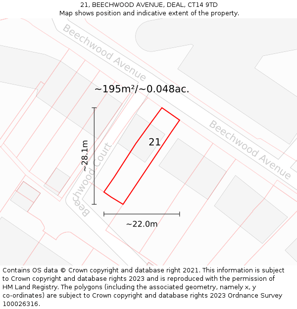 21, BEECHWOOD AVENUE, DEAL, CT14 9TD: Plot and title map