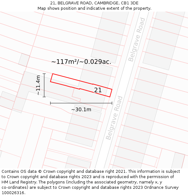 21, BELGRAVE ROAD, CAMBRIDGE, CB1 3DE: Plot and title map