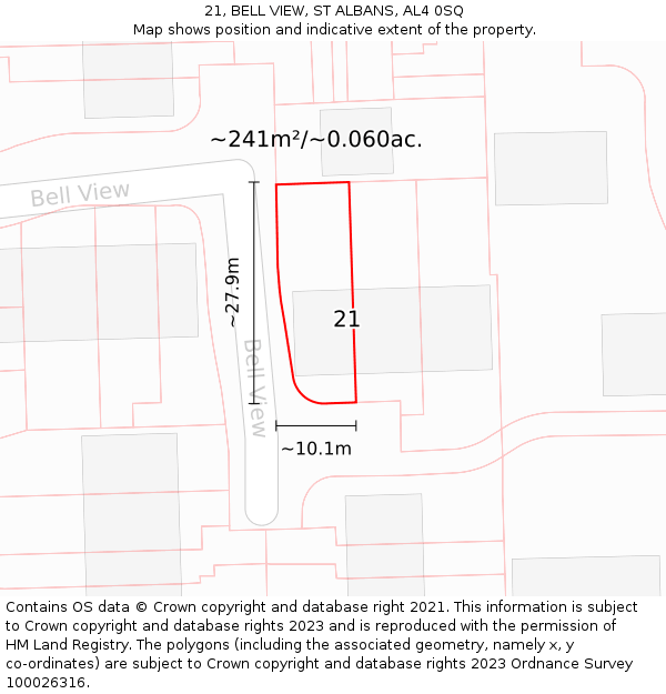 21, BELL VIEW, ST ALBANS, AL4 0SQ: Plot and title map