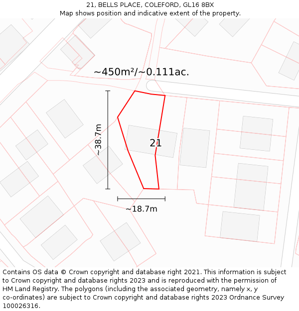 21, BELLS PLACE, COLEFORD, GL16 8BX: Plot and title map