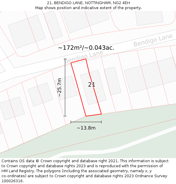 21, BENDIGO LANE, NOTTINGHAM, NG2 4EH: Plot and title map