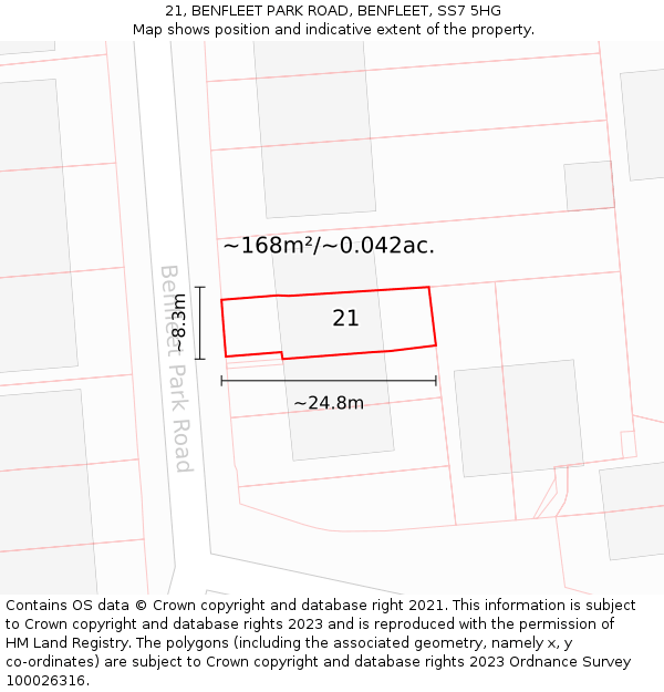 21, BENFLEET PARK ROAD, BENFLEET, SS7 5HG: Plot and title map