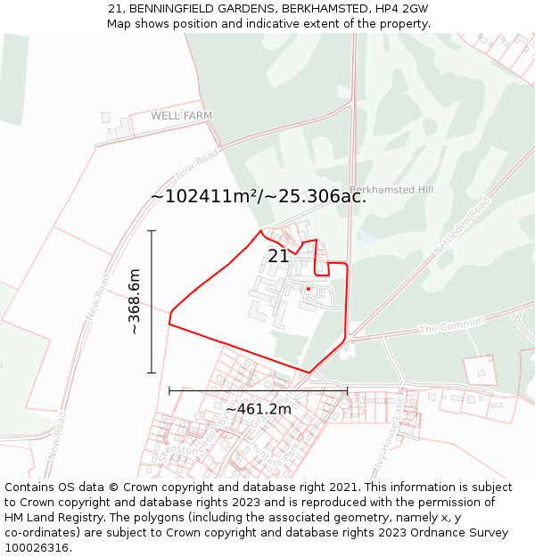 21, BENNINGFIELD GARDENS, BERKHAMSTED, HP4 2GW: Plot and title map