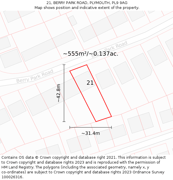 21, BERRY PARK ROAD, PLYMOUTH, PL9 9AG: Plot and title map