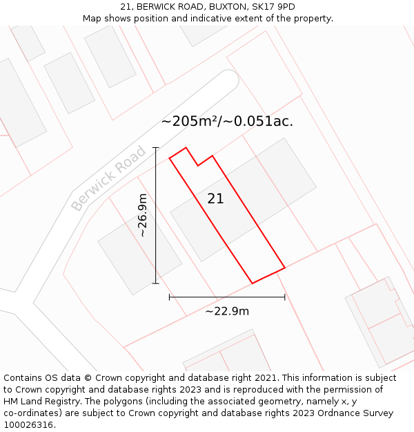 21, BERWICK ROAD, BUXTON, SK17 9PD: Plot and title map