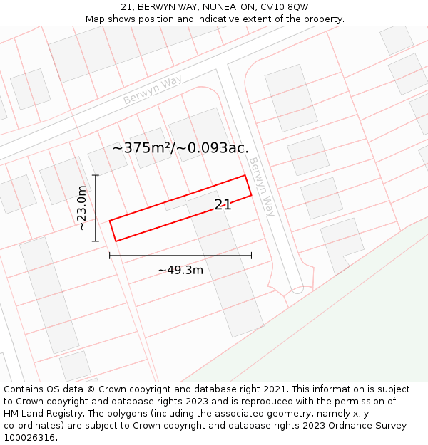 21, BERWYN WAY, NUNEATON, CV10 8QW: Plot and title map