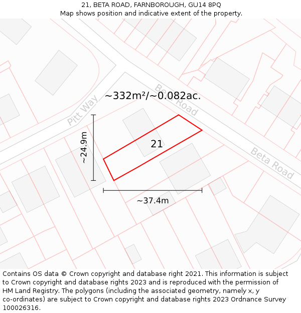 21, BETA ROAD, FARNBOROUGH, GU14 8PQ: Plot and title map