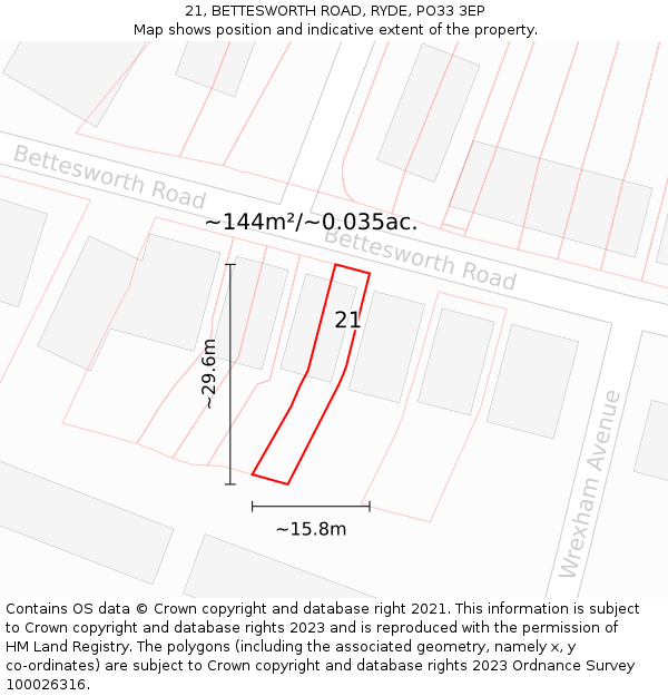 21, BETTESWORTH ROAD, RYDE, PO33 3EP: Plot and title map