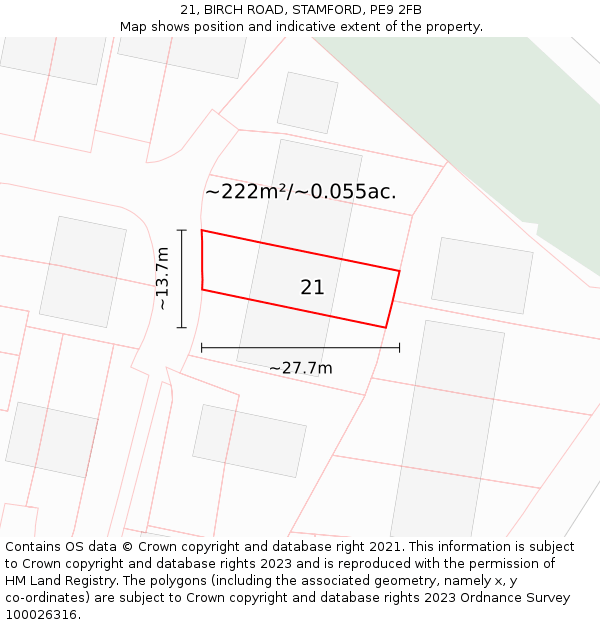 21, BIRCH ROAD, STAMFORD, PE9 2FB: Plot and title map