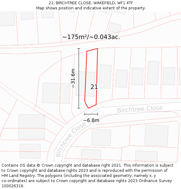 21, BIRCHTREE CLOSE, WAKEFIELD, WF1 4TF: Plot and title map
