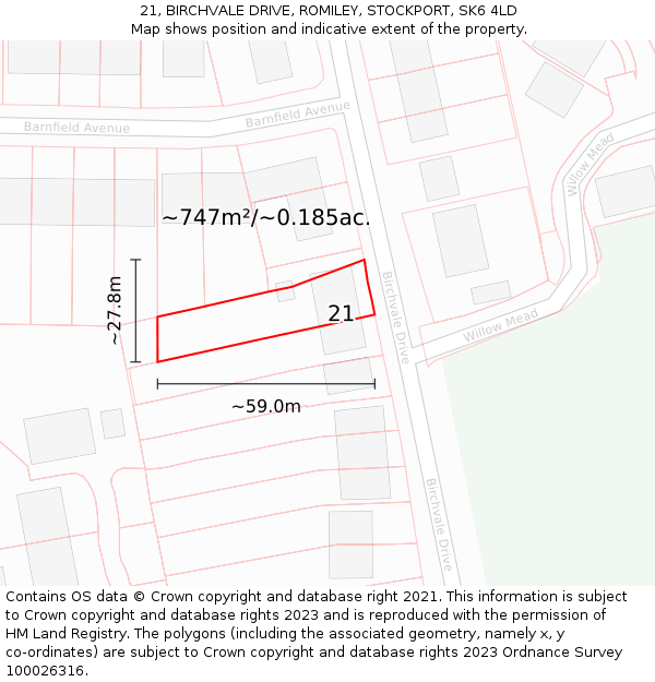 21, BIRCHVALE DRIVE, ROMILEY, STOCKPORT, SK6 4LD: Plot and title map