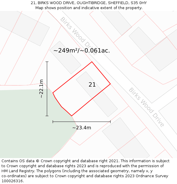21, BIRKS WOOD DRIVE, OUGHTIBRIDGE, SHEFFIELD, S35 0HY: Plot and title map