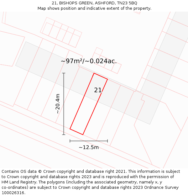 21, BISHOPS GREEN, ASHFORD, TN23 5BQ: Plot and title map