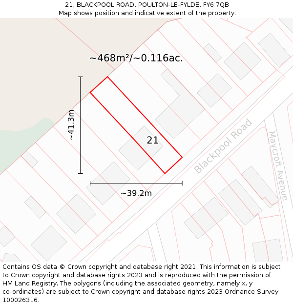 21, BLACKPOOL ROAD, POULTON-LE-FYLDE, FY6 7QB: Plot and title map