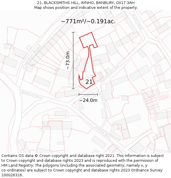 21, BLACKSMITHS HILL, AYNHO, BANBURY, OX17 3AH: Plot and title map