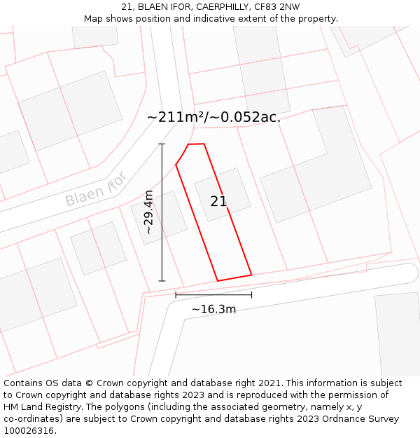21, BLAEN IFOR, CAERPHILLY, CF83 2NW: Plot and title map