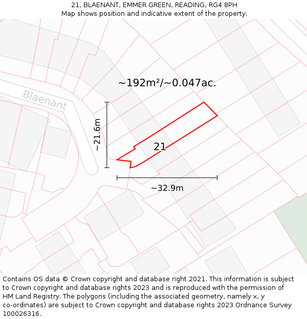 21, BLAENANT, EMMER GREEN, READING, RG4 8PH: Plot and title map