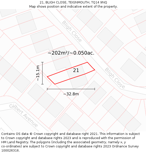 21, BLIGH CLOSE, TEIGNMOUTH, TQ14 9NQ: Plot and title map