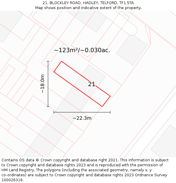 21, BLOCKLEY ROAD, HADLEY, TELFORD, TF1 5TA: Plot and title map